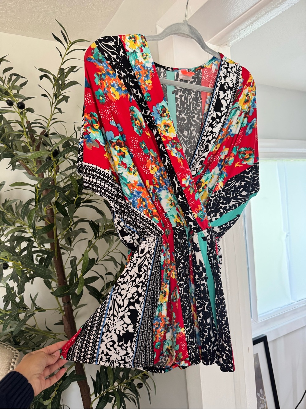 Vola La Fe Vintage Inspired Romper Size S Colorful Floral Kimono Sleeve